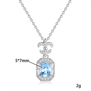 Collier pendentif ovale 5*7mm en topaze bleue irisée, motif halo, en argent sterling 925, inaltérable, bijoux géométriques pour femme - Product Image 6