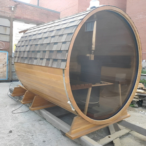 Sauna cylindrique en cèdre avec structure de couleur claire et reflets doux, ne brillant pas éblouissantement même au milieu de l'été - Product Image 5