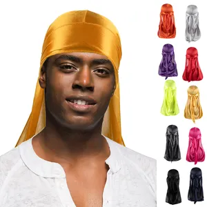 2023 Venta al por mayor de Durags con logotipo personalizado para hombres, envolturas para la cabeza de la cola, Durags sedosos de seda, Doo Rag, Bandana larga, Durags de diseñador