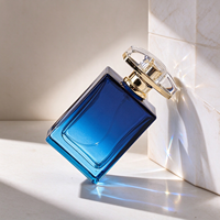 Flacon de parfum en verre bleu dégradé avec logo personnalisé, 50 ml, forme carrée, dessus facetté en cristal, OEM ODM, fabrication en gros