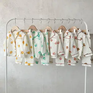 秋季平纹细布婴儿服装男童女童睡衣韩版长袖卡通开衫和裤子儿童纯棉睡衣