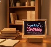 Veilleuse LED en acrylique personnalisée avec impression photo, base en bois, design contemporain lumineux, cadre photo décoratif pour la maison - Vente en gros