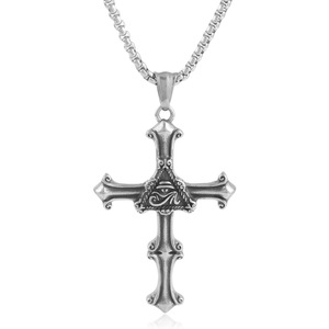 Stainless Steel <b>Cross</b> Pendant With Eye Design Silver Tone Men's Necklace 3.0x60cm <b>Chain</b> Gift Jewelry - Product Image 1