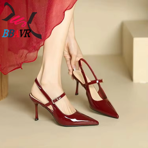 Sandales d'été bordeaux pour femme, style Baotou, sexy, à talon aiguille pointu, avec design ajouré à l'arrière, pour l'extérieur, rehaussant la silhouette - Product Image 6