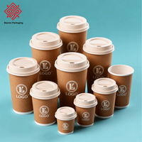 Tasses à thé à bulles en papier à café jetables Baoren Tasses à emporter pour boissons chaudes à double couche Tasses à eau personnalisables avec impression de logo