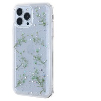 Coque de téléphone en époxy avec fleurs réelles, faite à la main, transparente et protectrice