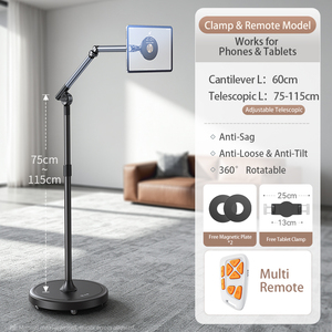Support de sol pour tablette en alliage d'aluminium, étanche, flexible, réglable en hauteur, support mobile à roulettes, bras long pivotant à 360°, pour la maison - Product Image 5