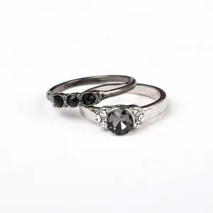Black diamond rhodium hematite two tone one set rings for women jewelry