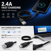 Câble Micro USB Noir Durable 2.4A à Charge Rapide, Flexible en PVC, pour Android, Kindle Fire, Haut-parleurs Bluetooth, PS4