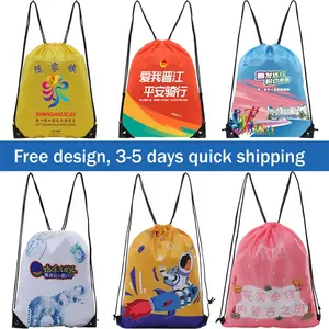 Promotional Drawstring Bags Custom Logo Waterproof Nylon Polyester 210D Promotion Gym Drawstring Backpacks Draw String Black Sports Nylon Bags Pocket Logo