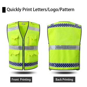 Hi Vis <b>Black</b> Fluorescent Reflective Construction Engineer Safety <b>Vest</b> for <b>Men</b> Customizable Logo Multi-Pocket Workwear Coverall - Product Image 4