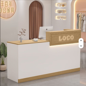 Modern Simple <b>Small</b> Luxury Barber Shop Front Custom Logo Wooden Counter <b>Table</b> Beauty Salon Reception Desk - Product Image 4