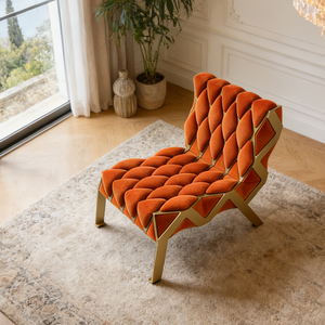 <span class=keywords><strong>Fauteuil</strong></span> <span class=keywords><strong>d</strong></span>'<span class=keywords><strong>appoint</strong></span> créatif nordique géométrique en tissu safran, base en acier doré, mobilier <span class=keywords><strong>d</strong></span>'hôtel - Product Image 3