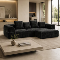 Canapé modulaire en forme de L, style moderne minimaliste, obsidienne noire et blanche, surpiqûres contrastées, pour grand appartement
