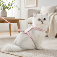 Set Tali Kekang Kucing yang Dapat Disesuaikan, Bahan Polyester Bentuk H Anti Lepas, Rompi Hewan Peliharaan dengan Desain Ringan dan Nyaman untuk Kucing
