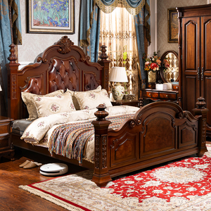 <span class=keywords><strong>Letto</strong></span> Matrimoniale Americano in Legno Massello e Vera Pelle, Stile Colonna Romana, Lusso Retrò Americano, 1,8 m - Product Image 2