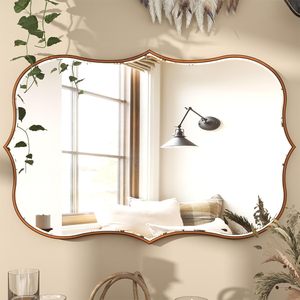 <span class=keywords><strong>Grand</strong></span> <span class=keywords><strong>miroir</strong></span> mural vintage à bordures ondulées, cadre en <span class=keywords><strong>bois</strong></span> bronze, <span class=keywords><strong>miroir</strong></span> décoratif antique pour salon, couloir, chambre, décoration intérieure - Product Image 2