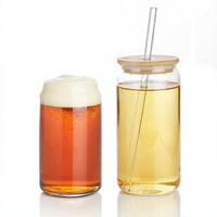 Gobelet en verre Puretimes 12oz/16oz transparent givré style nordique, personnalisable par sublimation, avec couvercle en bambou et paille – En stock