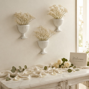 Vase <span class=keywords><strong>Urne</strong></span> Métallique Vintage, Pot de Fleurs sur Pied Blanc Vieilli pour Centre de Table de <span class=keywords><strong>Mariage</strong></span> Style Ferme, Décoration de Jardin Rustique - Product Image 2
