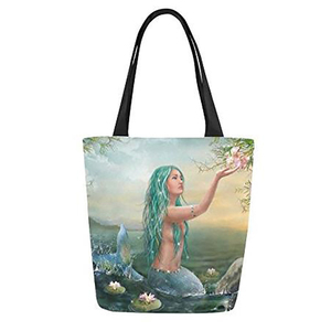 Sac fourre-tout magique avec motif de princesse sirène de conte de fées nageant avec un dauphin et une queue scintillante - Product Image 6