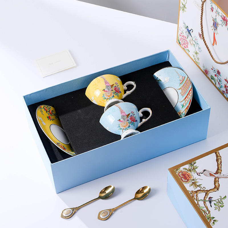 Five Blessed Annunciation-Cup and Saucer (Yellow Blue)