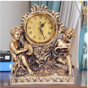 Horloge de table/étagère silencieuse à pendule oscillant, style européen, en bronze et résine, motif « Jeune Fille aux Fleurs », mouvement à quartz - Product Image 2