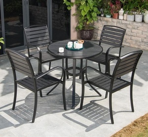 Juego de mesa de comedor de madera impermeable para jardín, mesa y sillas de comedor familiares, muebles de exterior modernos de madera para comedor al aire libre. - Product Image 5