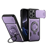 Étui de téléphone antichoc magnétique avec fenêtre coulissante pour objectif et support rotatif à 360° pour Apple iPhone 18 Pro Max/18 Pro/17 Pro/17E/16 Plus/15/14