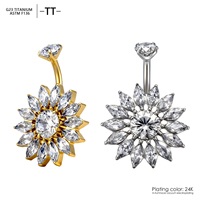 Bijou de piercing de nombril haut de gamme en titane G23 ASTM F136, anneau de nombril tournesol avec zircon délicat, vente en gros, tendance
