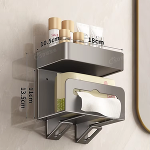 Estante de almacenamiento de pared de Metal sin perforaciones OEM, nuevo diseño, secador de pelo de tres pisos, cepillo de dientes, soporte para pasta de dientes, juegos de baño - Product Image 2