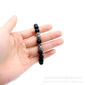 Pulsera de cuentas de ágata negra mate yunnique con cabeza de Buda de plata tibetana para hombres y mujeres, regalo de joyería de moda, cuentas redondas de 8mm - Product Image 4