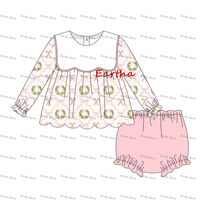 Vente en gros de robes pour filles personnalisées avec monogramme de Noël, dos à nœud festonné, ensemble de couches pour bébés et tout-petits