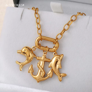 จี้สัตว์ทะเลสแตนเลสสตีลชุบทอง 18K PVD สำหรับเด็ก รุ่น Golden Voyage Fortune สัญลักษณ์นำโชค สไตล์ทันสมัย - Product Image 4