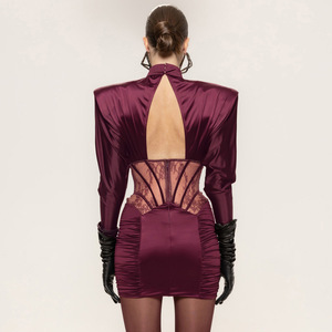 <span class=keywords><strong>Abito</strong></span> <span class=keywords><strong>Mini</strong></span> Sexy con Maniche Lunghe e Volant, Stile Vintage Casual, Patchwork in <span class=keywords><strong>Pizzo</strong></span> Intrecciato Rosso, Moda 2025 Best-Seller - Product Image 2