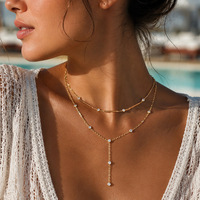 Collar SUMMLY Boho de Doble Capa con Estrella de Ocho Puntas y Circonita, Chapado en Oro de 18K, Cadena de Clavícula de Acero Inoxidable con Forma de Lágrima para Mujer