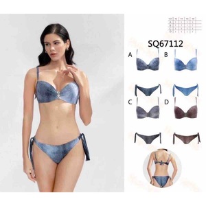 Set bikini Hdj in stile denim con reggiseno push-up e slip con lacci laterali per costumi da bagno da donna, set da 2 pezzi - Product Image 2