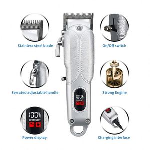 Custom Logo Silver Men Hair Clipper & Trimmer <b>Set</b> Corded Electric <b>Barber</b> Hair Cutting Kit with Packaging Box - Product Image 4