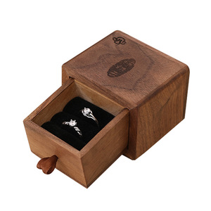 Walnut Jewelry <b>Box</b> Square <b>Vintage</b> Style With Drawer For Home Storage - Product Image 4