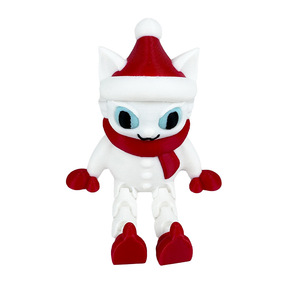 Statuetta di gatto natalizio da 10 cm in plastica con cappello e sciarpa per decorazioni natalizie - Product Image 4