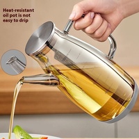 Pot minyak kaca borosilikat tinggi, wadah penyimpanan tinggi anti lengket dari baja dapur, botol minyak rumah tangga tahan panas