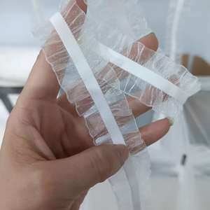 شريط دانتيل أبيض عالي الجودة ذو وجهين بحافة على شكل زهرة اللوتس، شريط مرن من النايلون النقي بألوان صلبة متنوعة - Product Image 1