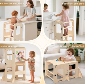 Tour d'apprentissage moderne 4-en-1 à double niveau, pliable, écologique, en bois, avec tableau blanc et tableau noir pour enfants de 1 à 3 ans - Product Image 5