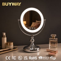 Miroir de courtoisie rond chromé avec éclairage, 48 cm de haut, 84 lumières LED SMD, miroir de maquillage à piles, capteur tactile à intensité variable