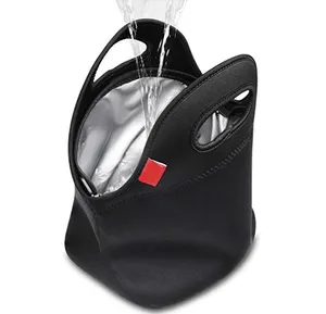 مانعة للتسرب النيوبرين معزول حقيبة الغداء Freezable أسود قابلة لإعادة الاستخدام الغداء الحرارية برودة حمل علب الاغذية للعمل في الهواء الطلق