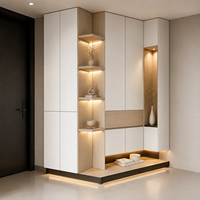 Meuble à chaussures d'angle modulaire de luxe sur mesure, organisateur de rangement moderne en bois pour entrée et salon, étanche et écologique