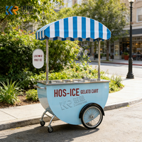 Chariot mobile en acier inoxydable pour la vente de gelato et de crème glacée avec roues pour les entrepreneurs de la vente de nourriture de rue
