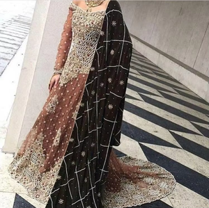 Elegante vestido de novia largo acampanado hasta el suelo 2019 con bordado Zardozi pesado Ropa nupcial india y pakistaní - Product Image 6