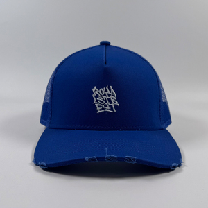 Haute qualité un cadre coton 5 panneaux structuré casquette de camionneur personnalisé brodé déchiré bord maille Baseball chapeaux hommes <span class=keywords><strong>bleu</strong></span> <span class=keywords><strong>Snapback</strong></span> - Product Image 2