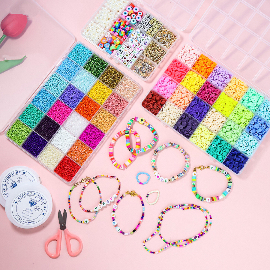 Girls Friendship Bracelet DIY Glass Seed Beads Jewelry Making Bracelet Waist Beads Kits Flat Polymer Clay Beads