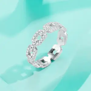 European and American cool style 925 sterling silver chain strip full diamond ring for women light luxury ring